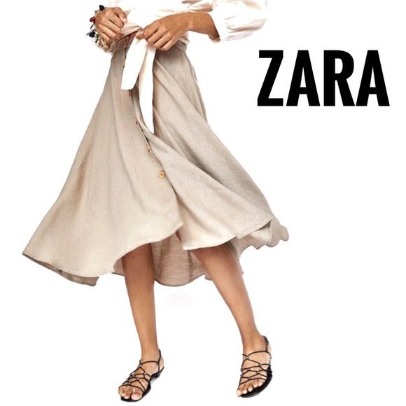 Zara Dresses & Skirts - NWT Zara Linen Blend Midi Buttoned Skirt with Belt